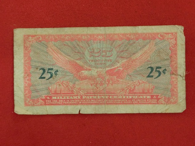 アメリカ　アメリカ軍　軍票　25セント　旧紙幣