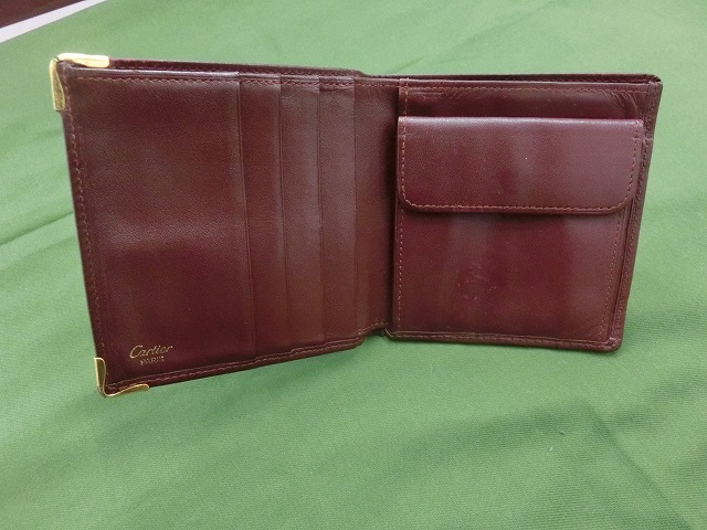 中古  カルティエ Cartier 小銭入れ付 二つ折り財布 マスト ドゥ カルティエ
